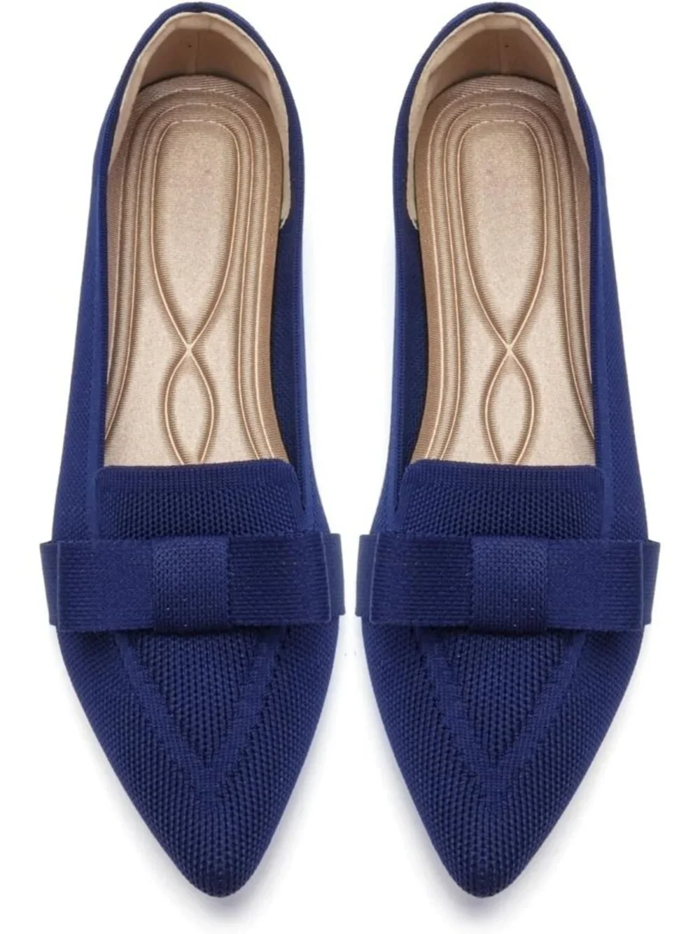 Women's Navy Rubber Soft Knit Breathable Pointed Toe Ballet Flats Casual Shoes